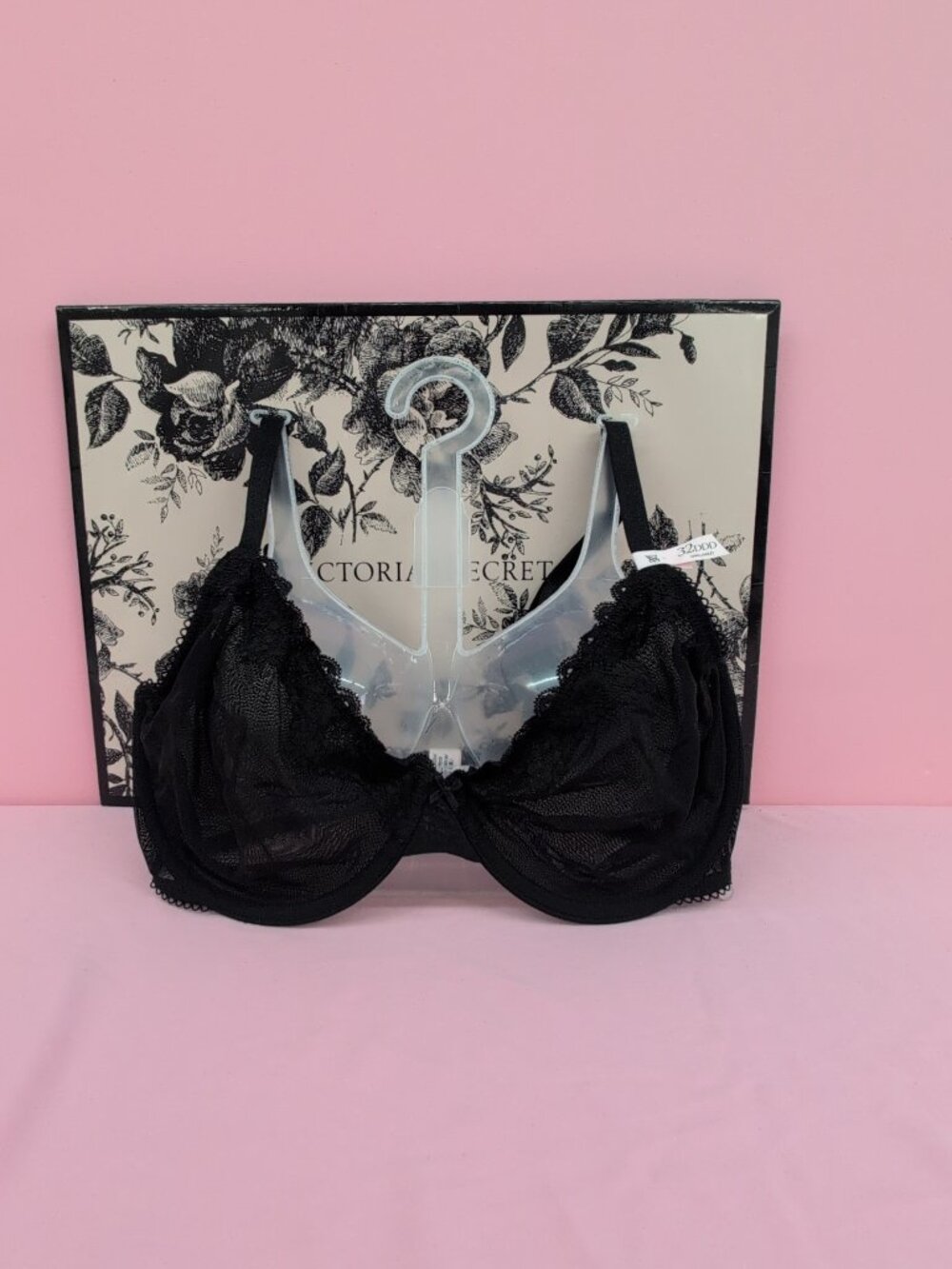 Victoria Secret Tease Lace Trim Unlined Underwire Demi Bra 32DDD Black